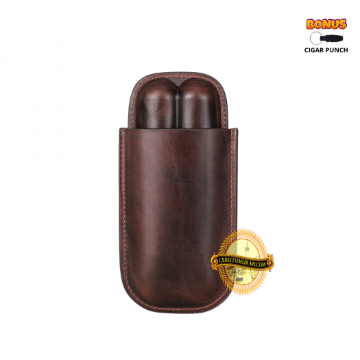 CLASSIC LEATHER CIGAR CASE - BROWN 2 CIGARS