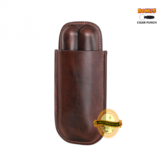 CLASSIC LEATHER CIGAR CASE - COFFEE BROWN 2 CIGARS