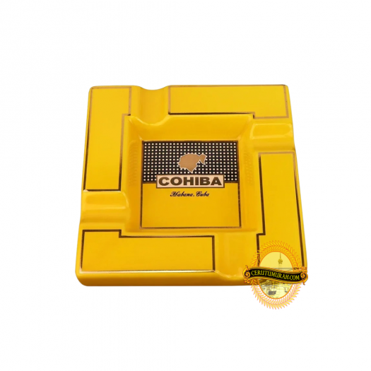 EXTRA LARGE CERAMIC CIGAR ASHTRAY - 4 RESTS - YELLOW COHIBA LOGO