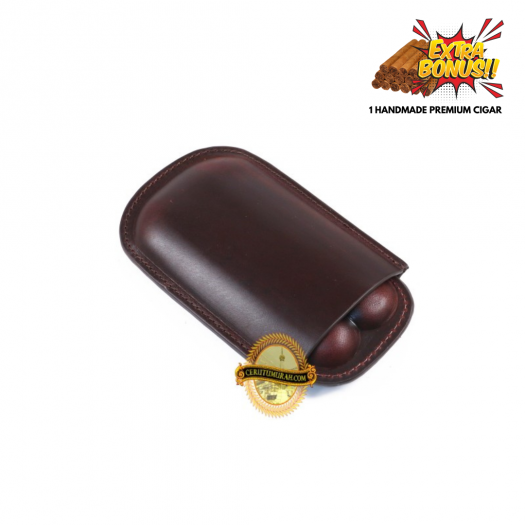 Retro Robusto 2 Finger Leather Cigar Case - Brown